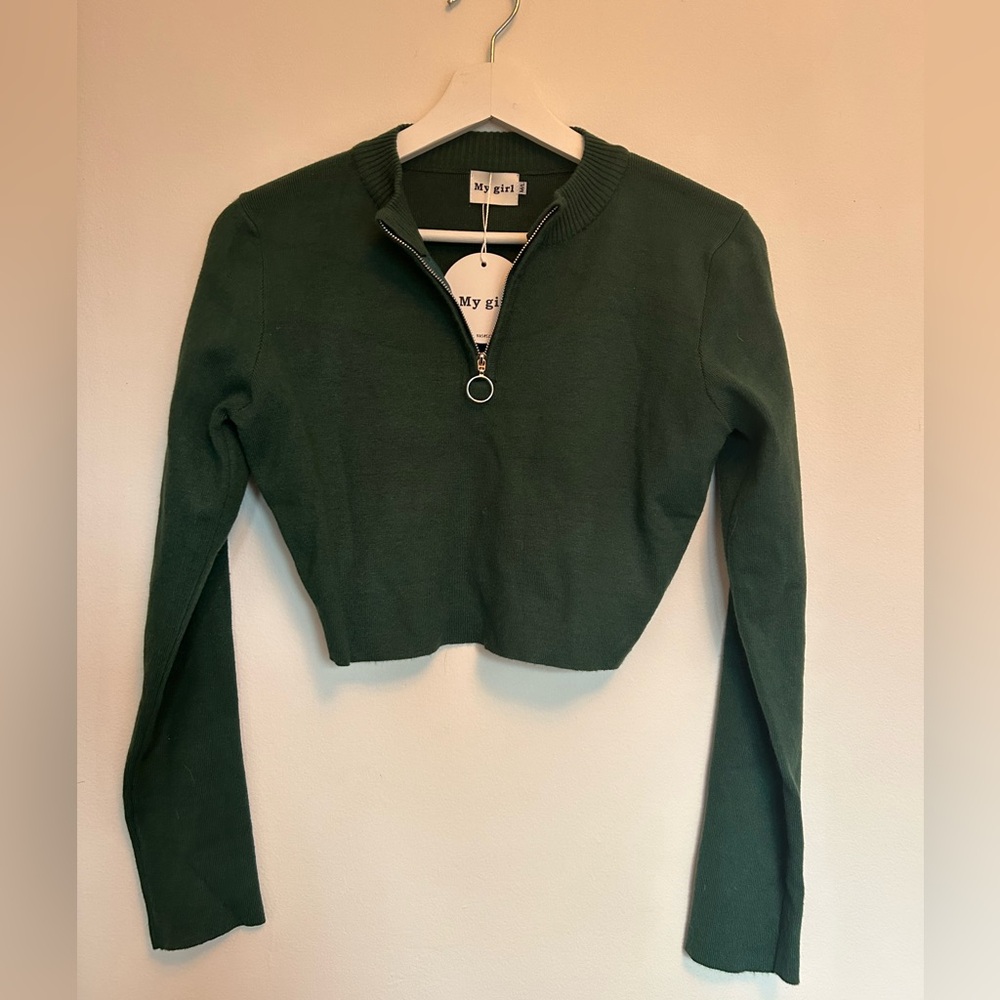 My Girl dark green zippered sweater